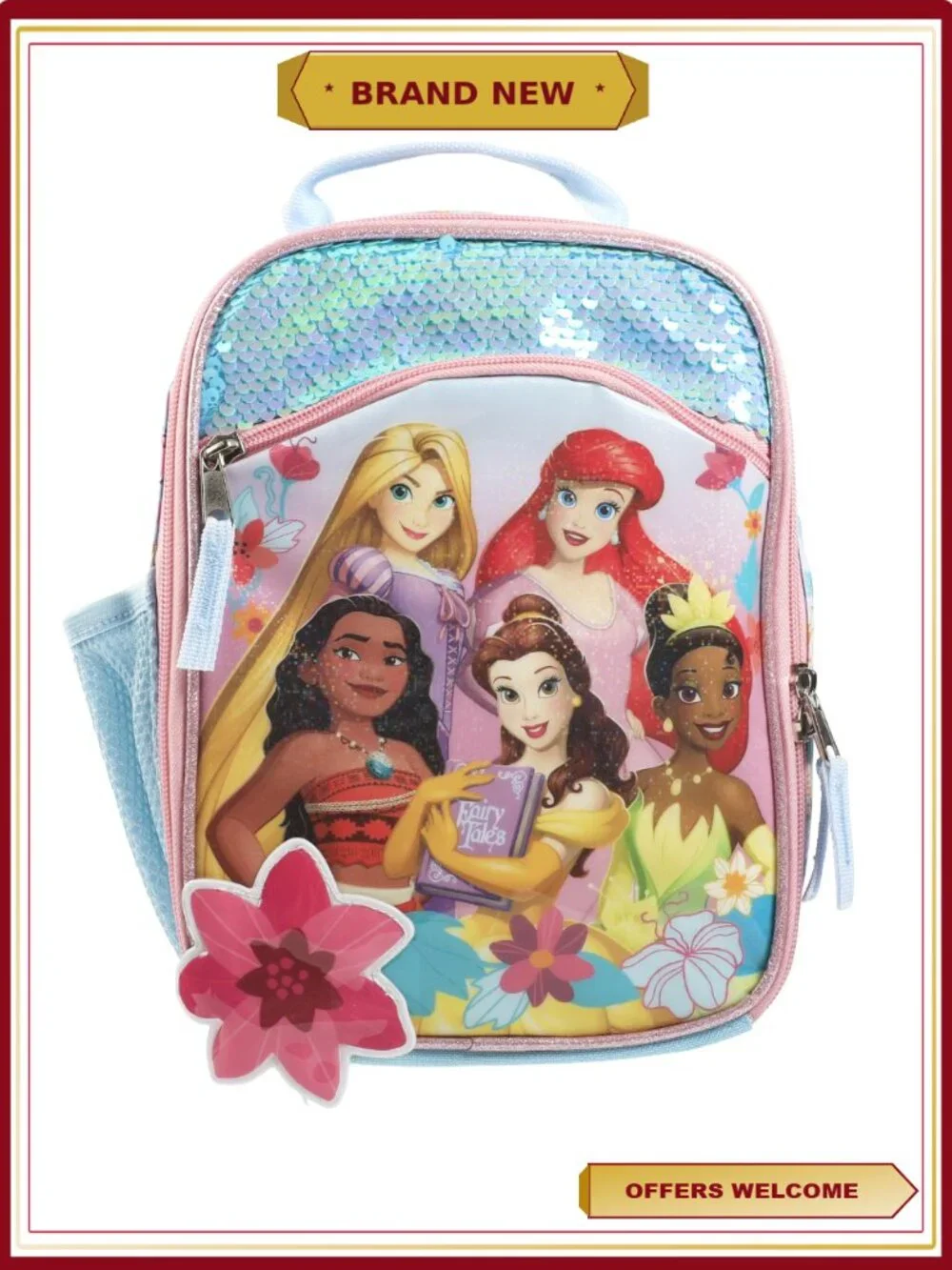 Disney Princess Lunch Bag with Side Pocket Handle Zipper